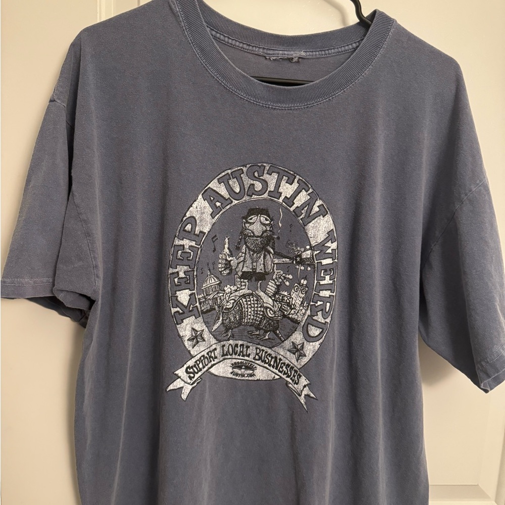 Blue Short Sleeve Tee with Vintage Graphic